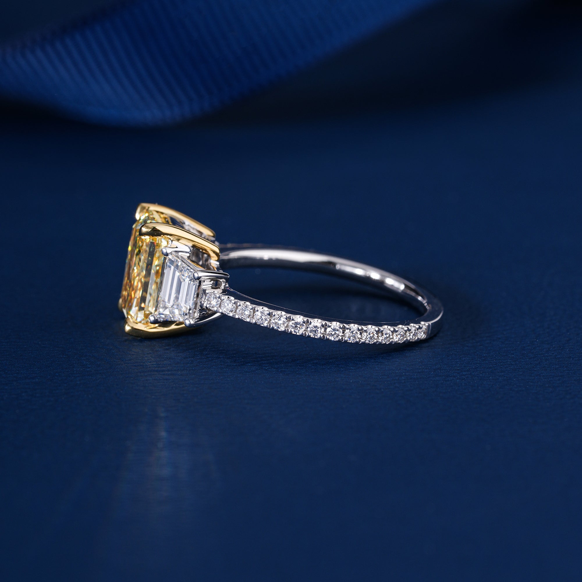 2.2 CT Yellow Radiant Cut Trapezoid Side Diamonds With Pave Engagement Ring