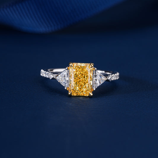 2.00 CT Yellow Radiant Cut Diamond Triangle & Round Cut Side Stone Ring