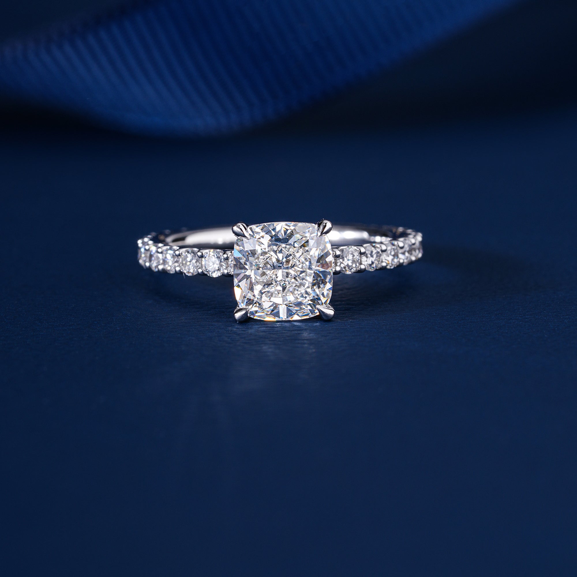 1.9 CT Cushion Cut Lab Grown Diamond Pave Engagement Ring