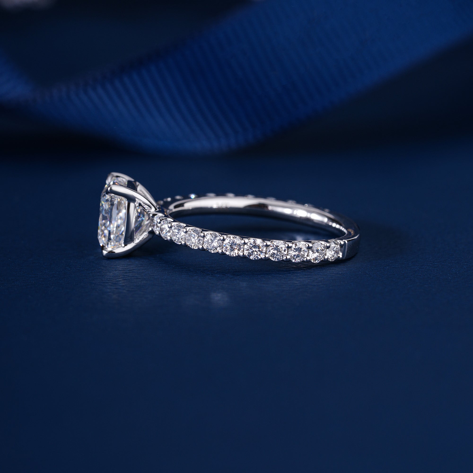 1.9 CT Cushion Cut Lab Grown Diamond Pave Engagement Ring