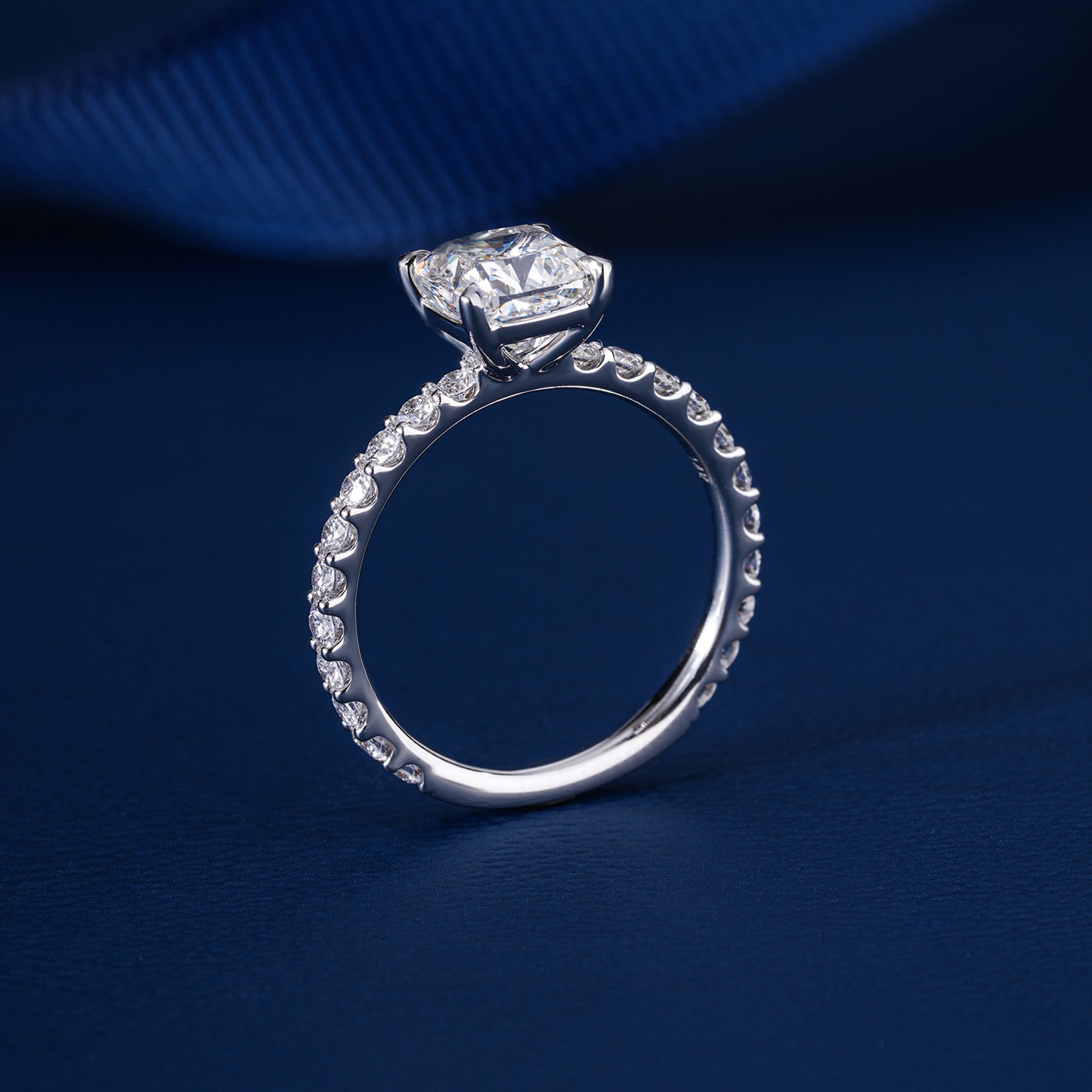 1.9 CT Cushion Cut Lab Grown Diamond Pave Engagement Ring