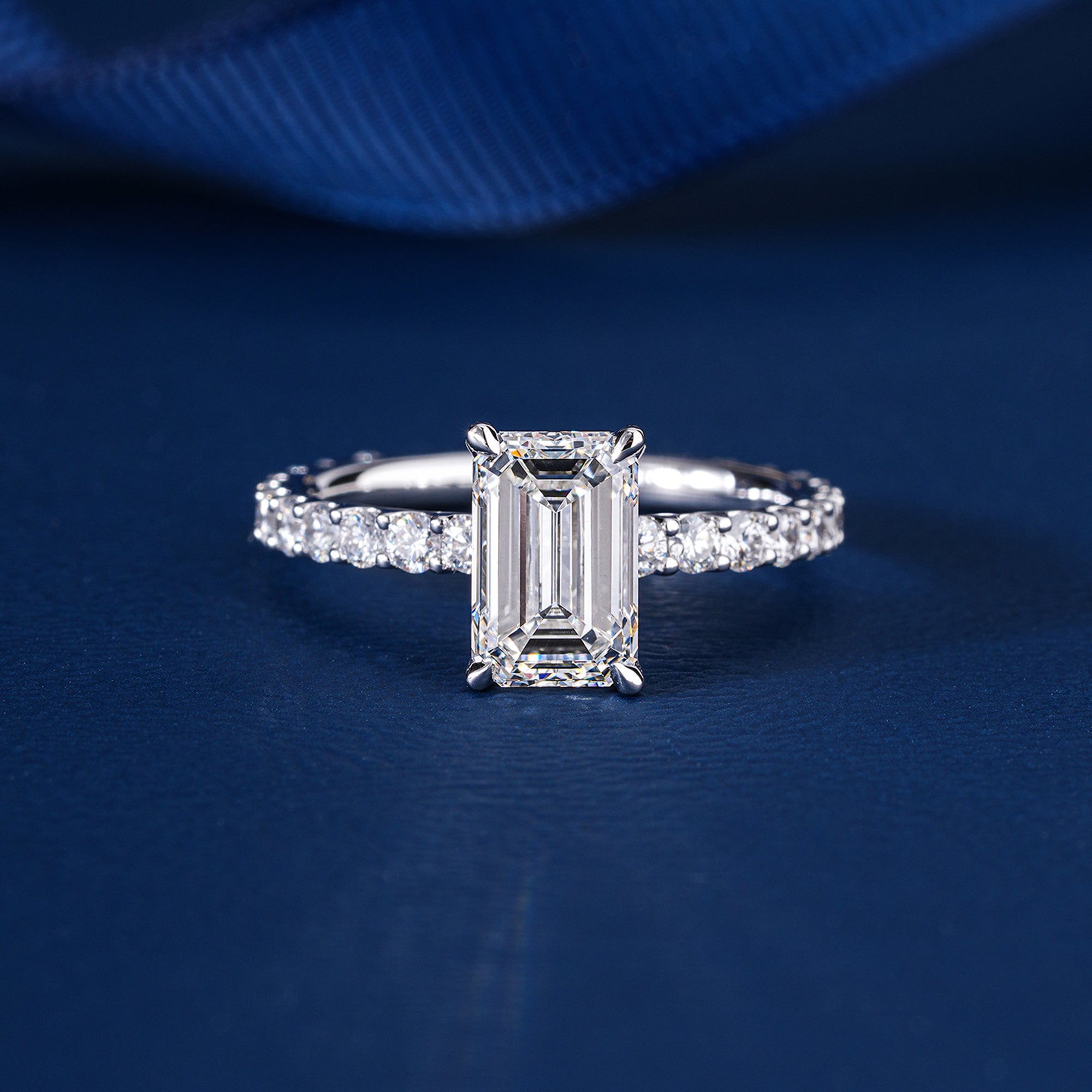 2.00 CT Emerald Cut Lab Grown Diamond Bold pave Engagement Ring