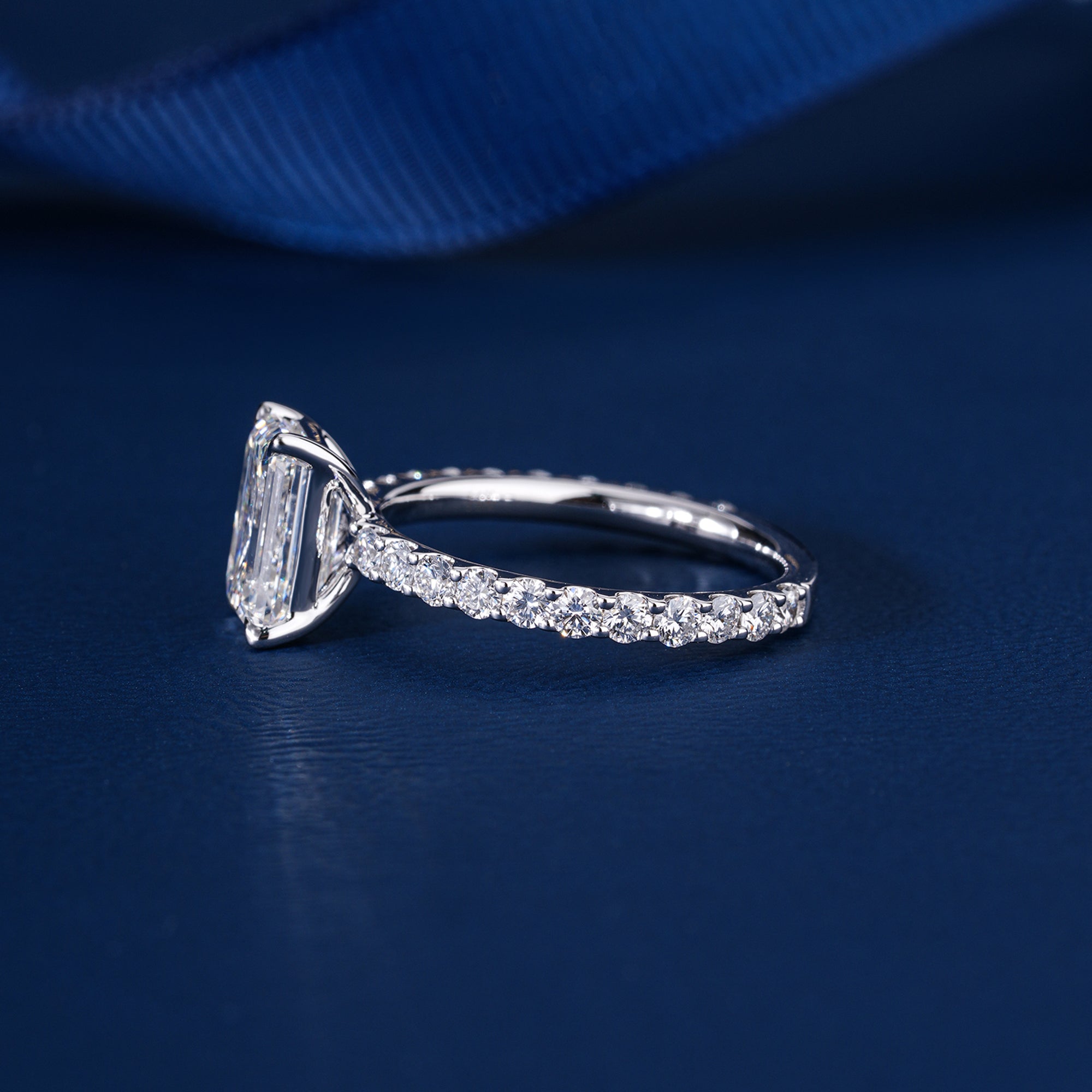 2.00 CT Emerald Cut Lab Grown Diamond Bold pave Engagement Ring