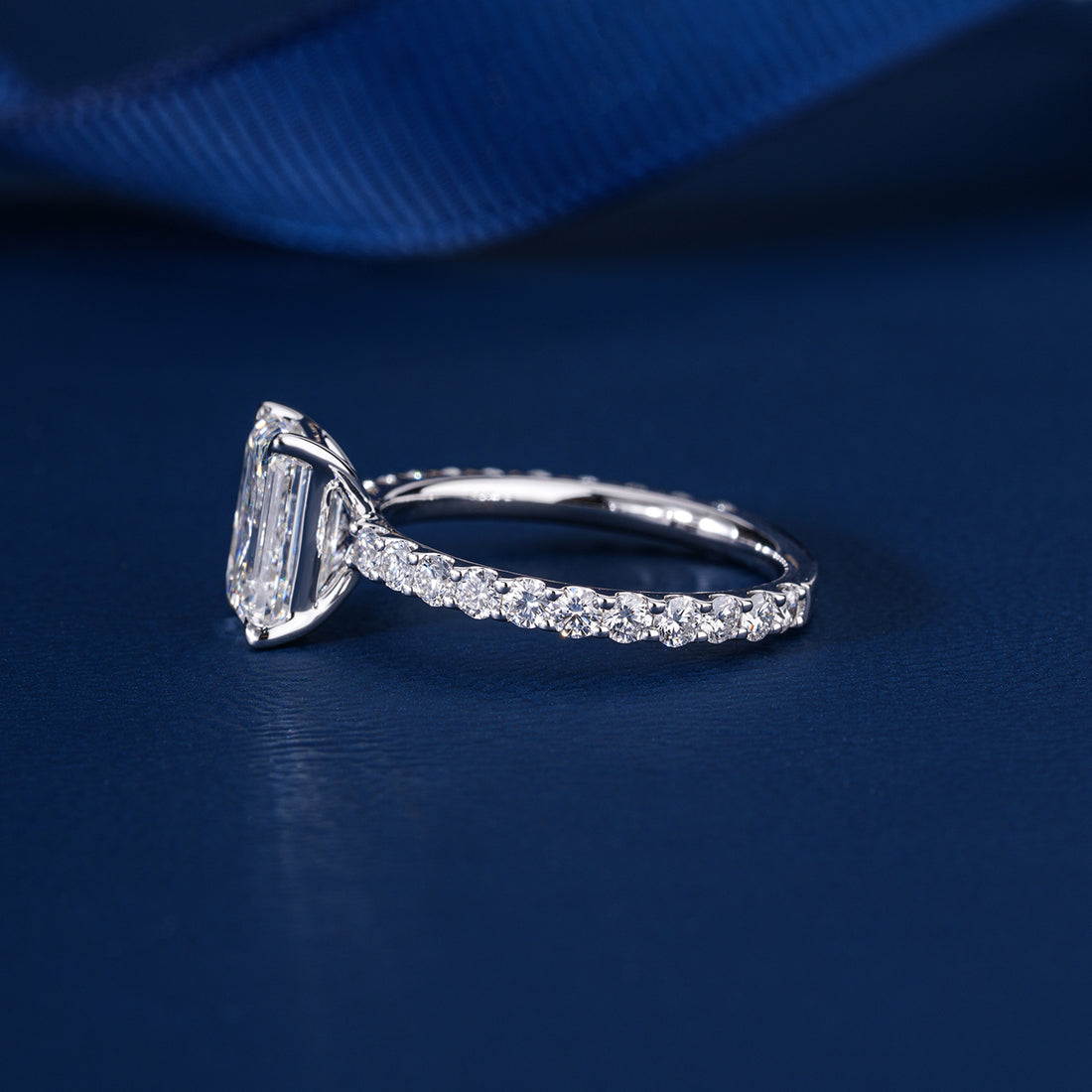 2.00 CT Emerald Cut Lab Grown Diamond Bold pave Engagement Ring