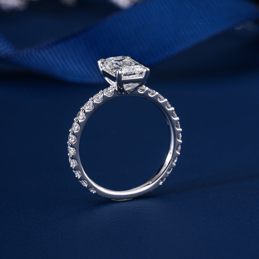 2.00 CT Emerald Cut Lab Grown Diamond Bold pave Engagement Ring