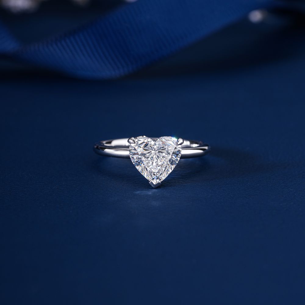 1.00 Ct Heart Shape Three Prong Set Conflict Free Diamond hidden halo Solitaire Ring