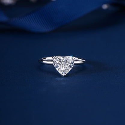 1.00 Ct Heart Shape Three Prong Set Conflict Free Diamond hidden halo Solitaire Ring