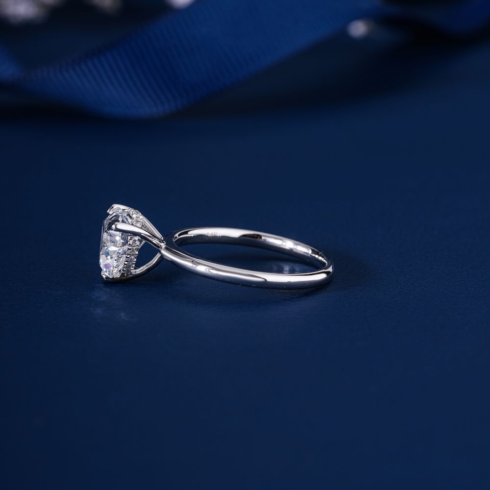 1.1 Ct Heart Shape Three Prong Set Conflict Free Diamond hidden halo Solitaire Ring