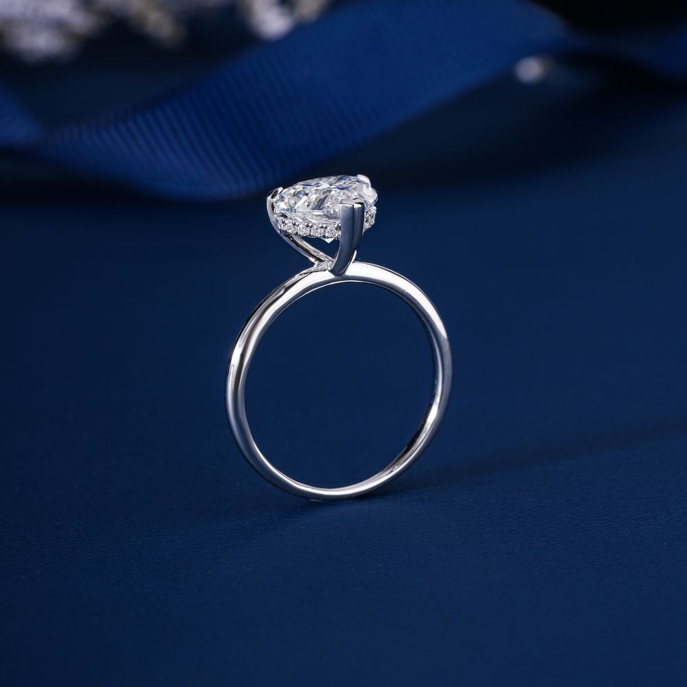 1.1 Ct Heart Shape Three Prong Set Conflict Free Diamond hidden halo Solitaire Ring
