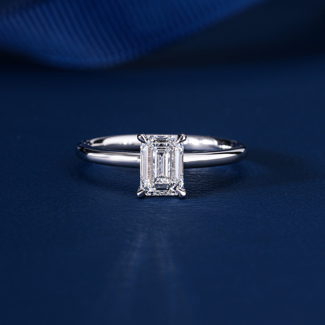 1.00 CT Emerald Cut Lab Grown Diamond Ring I Hidden Halo Engagement Ring