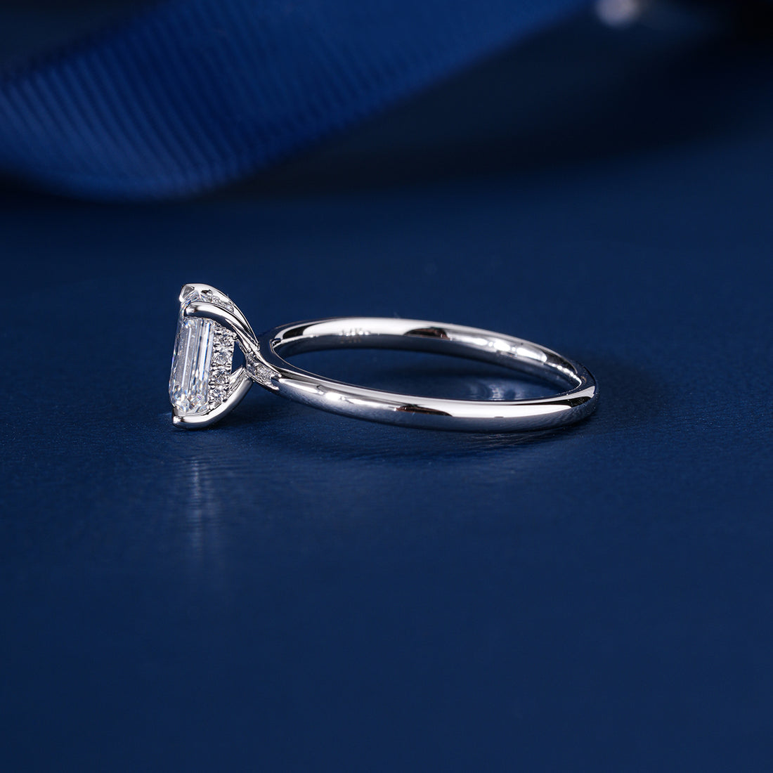 1.00 CT Emerald Cut Lab Grown Diamond Ring I Hidden Halo Engagement Ring