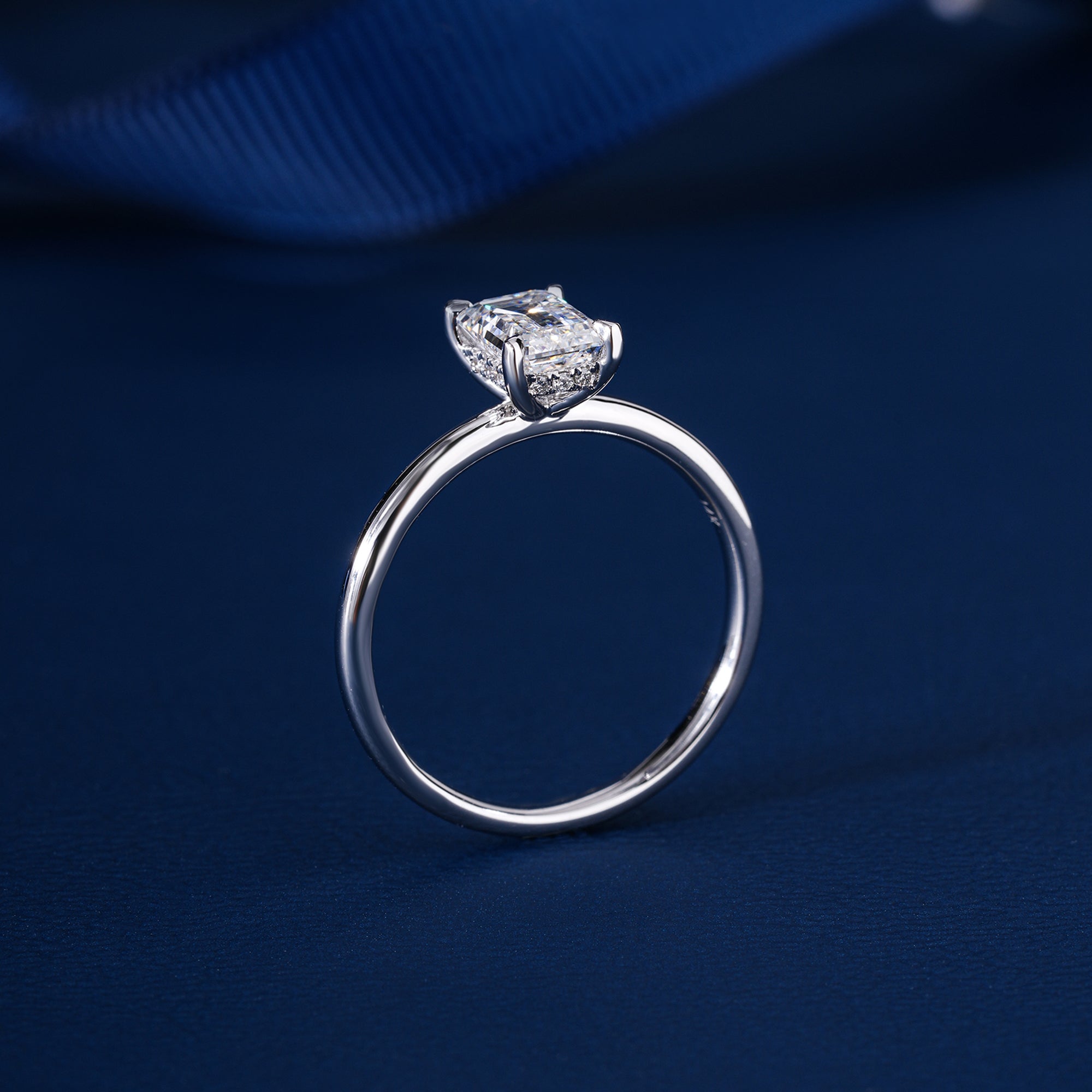 1.00 CT Emerald Cut Lab Grown Diamond Ring I Hidden Halo Engagement Ring