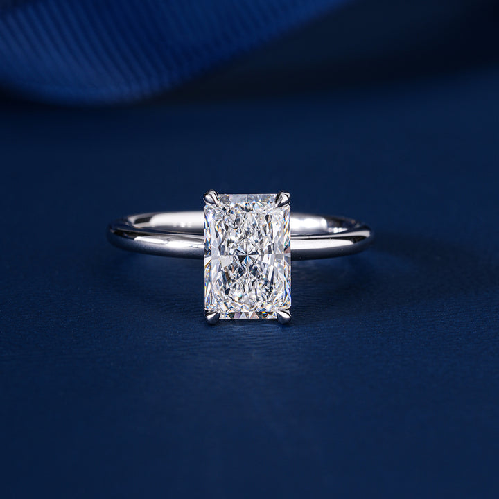 2.0 CT Radiant Cut Lab Grown Diamond Ring I Hidden Halo Engagement Ring