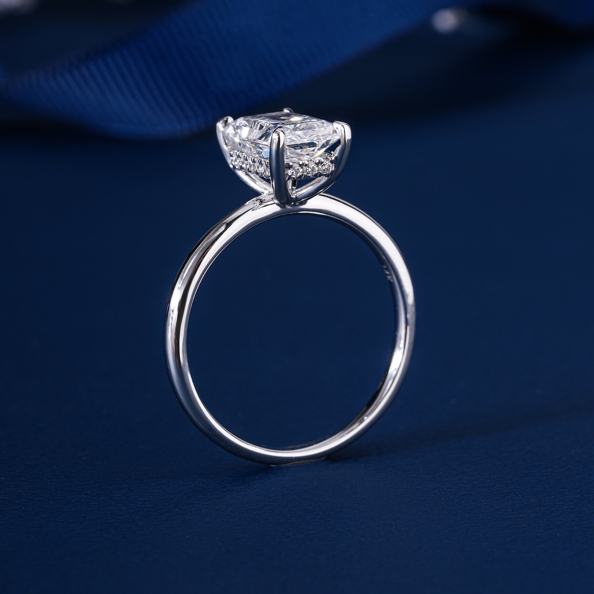 2.0 CT Radiant Cut Lab Grown Diamond Ring I Hidden Halo Engagement Ring