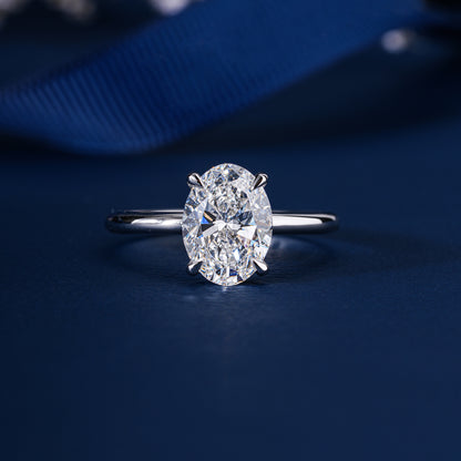 2.00 CT Oval Cut Diamond Engagement Ring I Oval Engagement Hidden Halo Ring