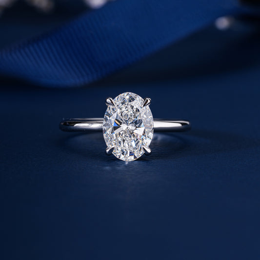2.00 CT Oval Cut Diamond Engagement Ring I Oval Engagement Hidden Halo Ring