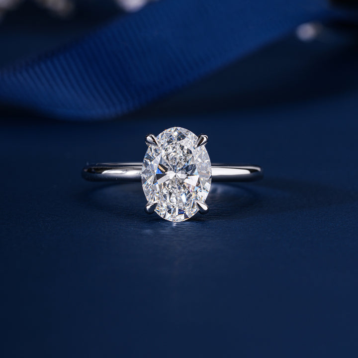 2 CT Oval Cut Diamond Engagement Ring I Oval Engagement Hidden Halo Ring