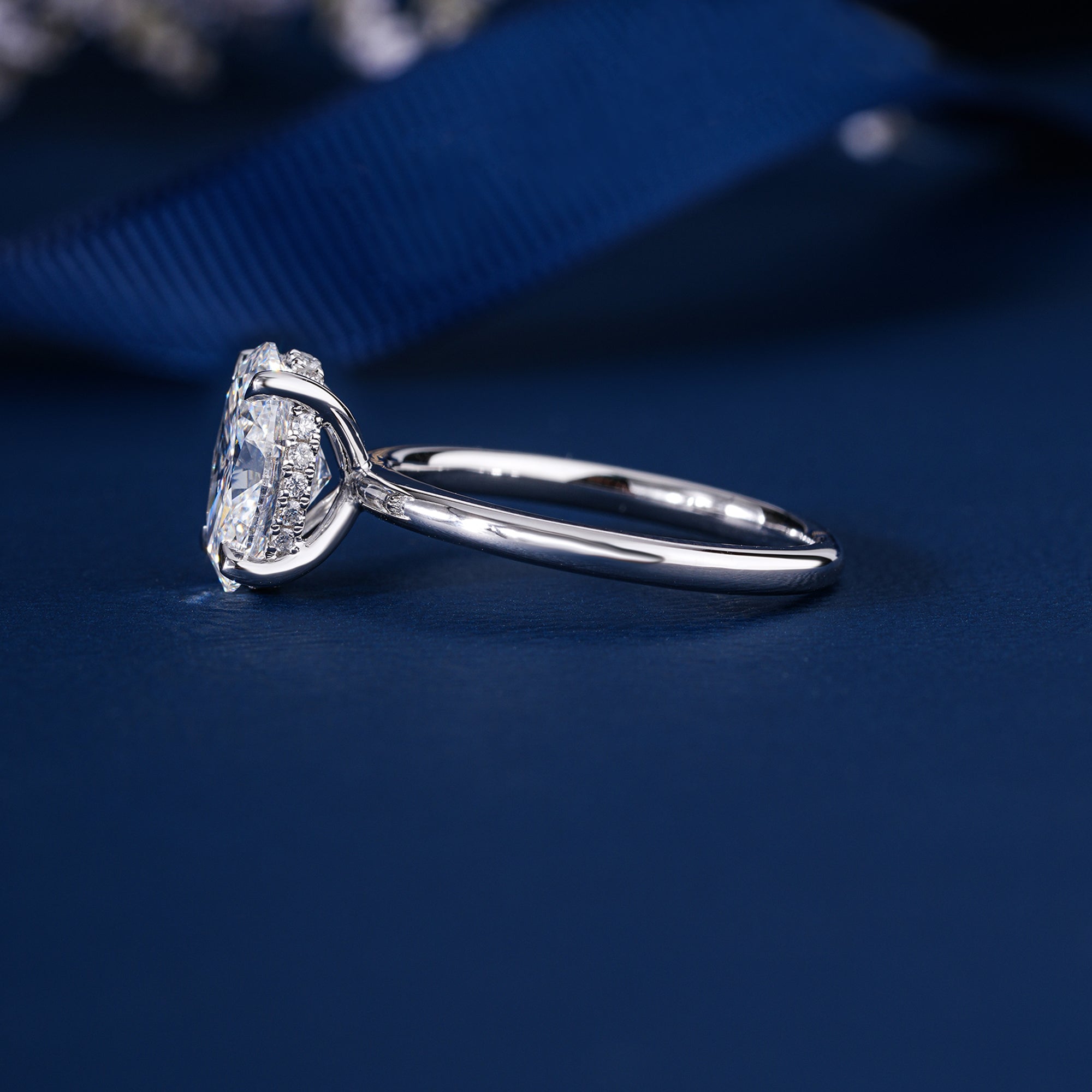 2 CT Oval Cut Diamond Engagement Ring I Oval Engagement Hidden Halo Ring