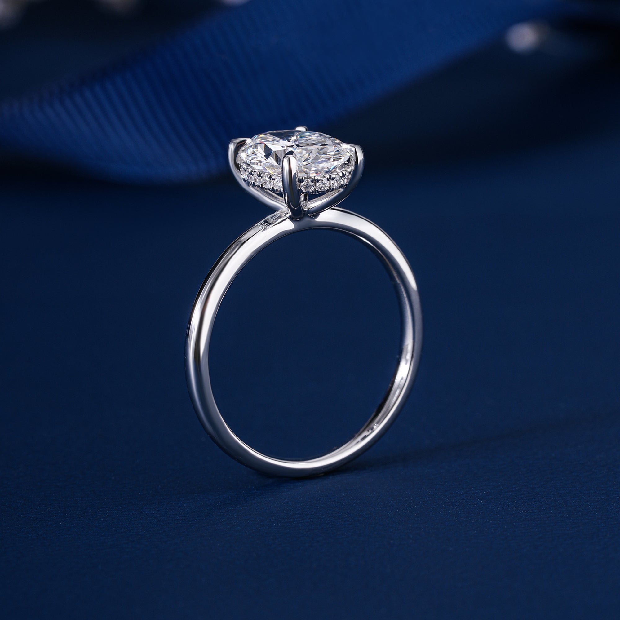 2 CT Oval Cut Diamond Engagement Ring I Oval Engagement Hidden Halo Ring