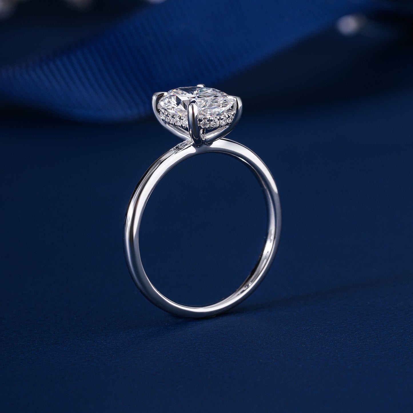2.00 CT Oval Cut Diamond Engagement Ring I Oval Engagement Hidden Halo Ring