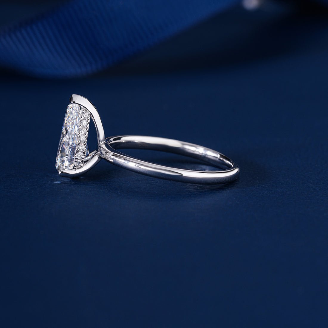 2 CT Pear shaped Diamond Hidden Halo v-prong Engagement Ring