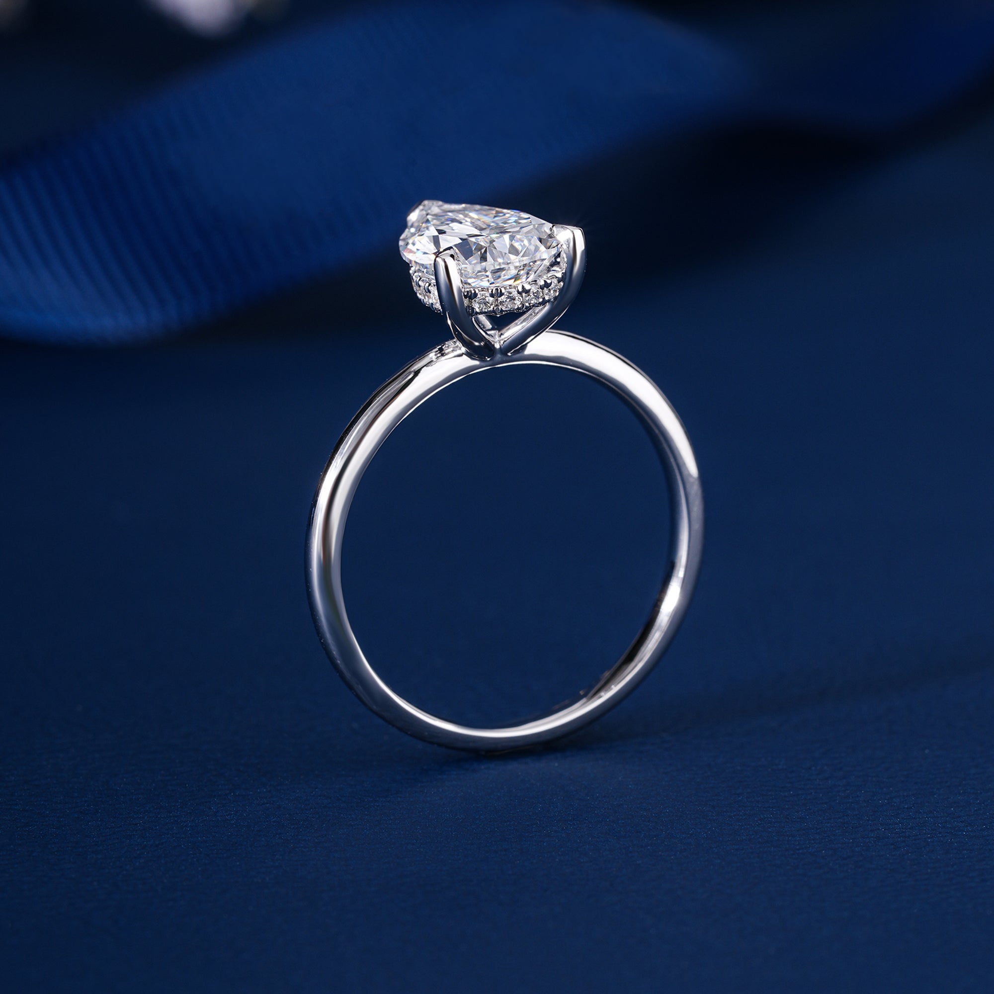 2 CT Pear shaped Diamond Hidden Halo v-prong Engagement Ring