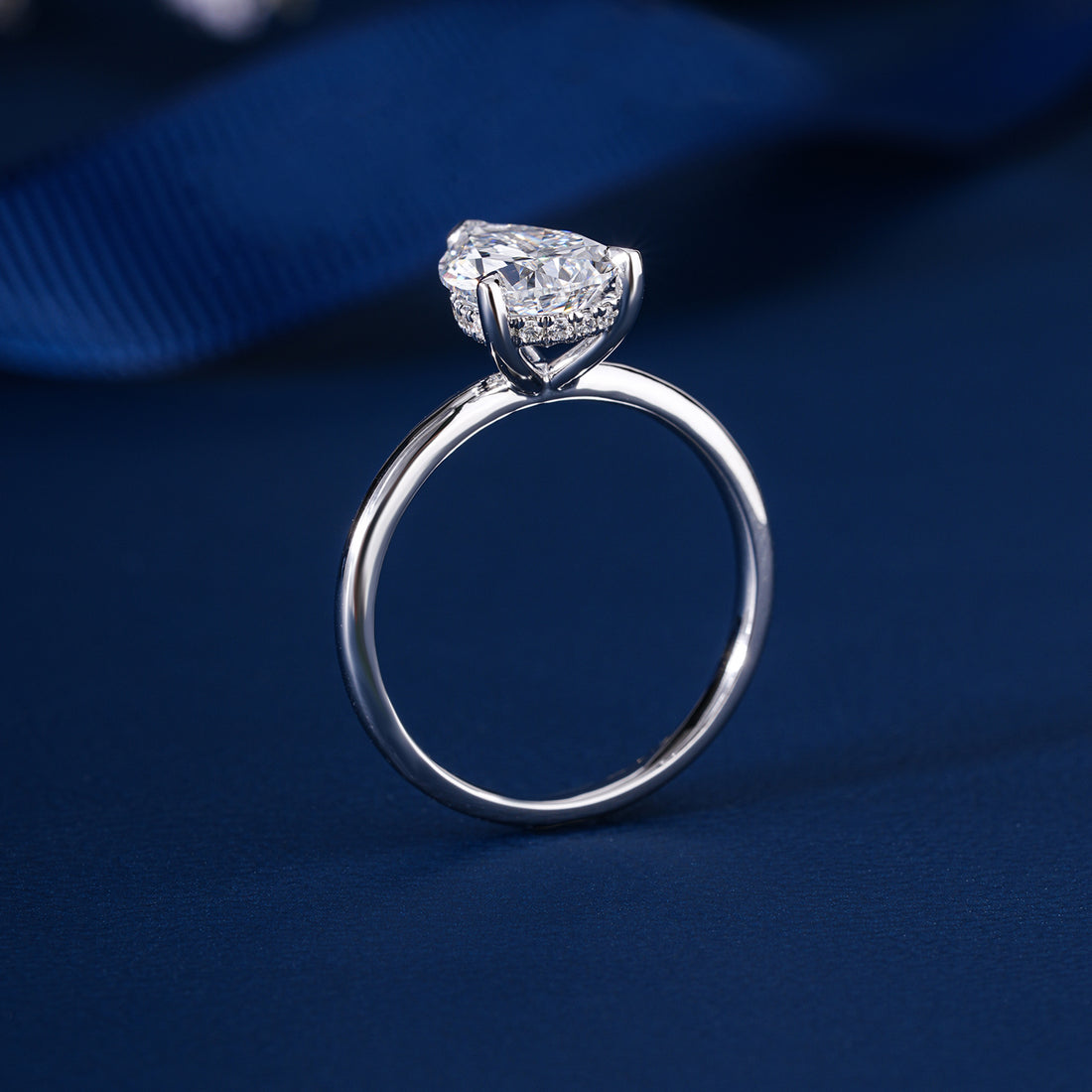 2 CT Pear shaped Diamond Hidden Halo v-prong Engagement Ring