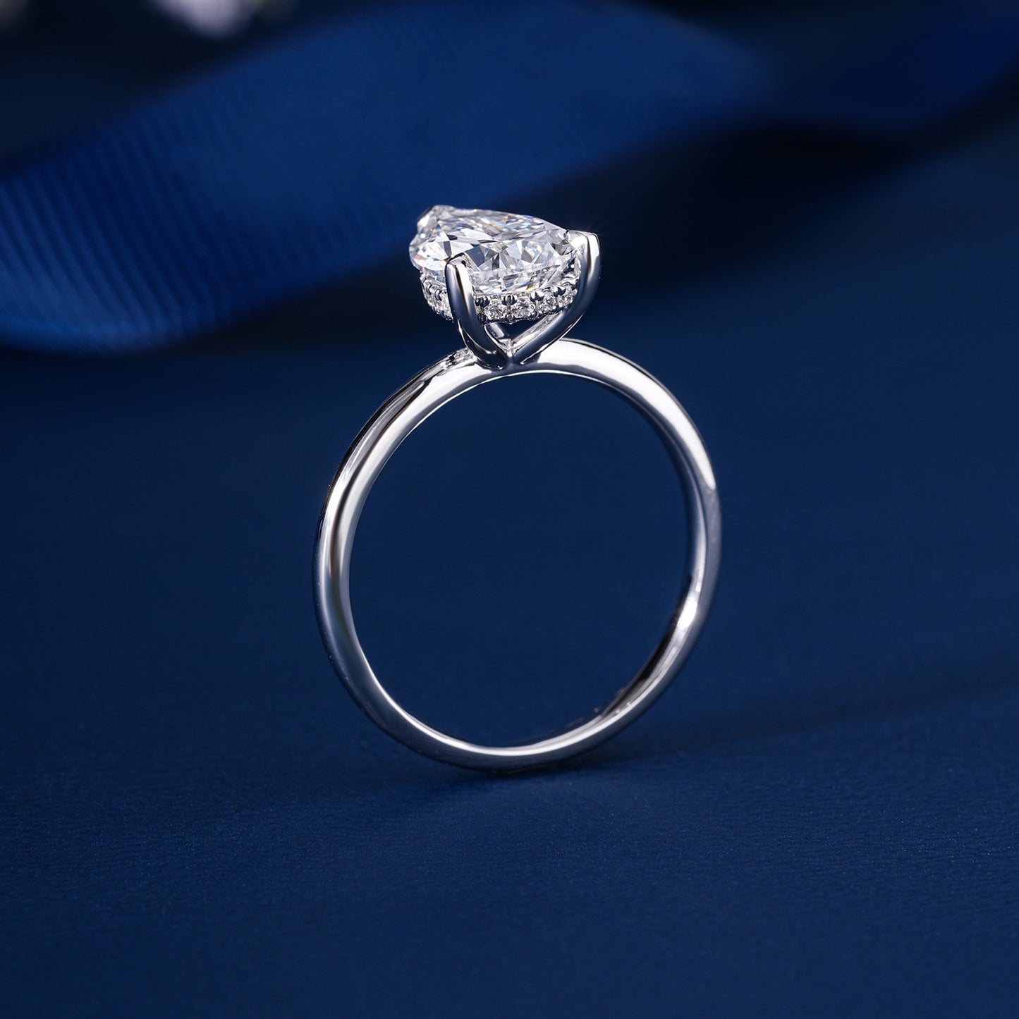 2.00 CT Pear shaped Diamond Hidden Halo v-prong Engagement Ring