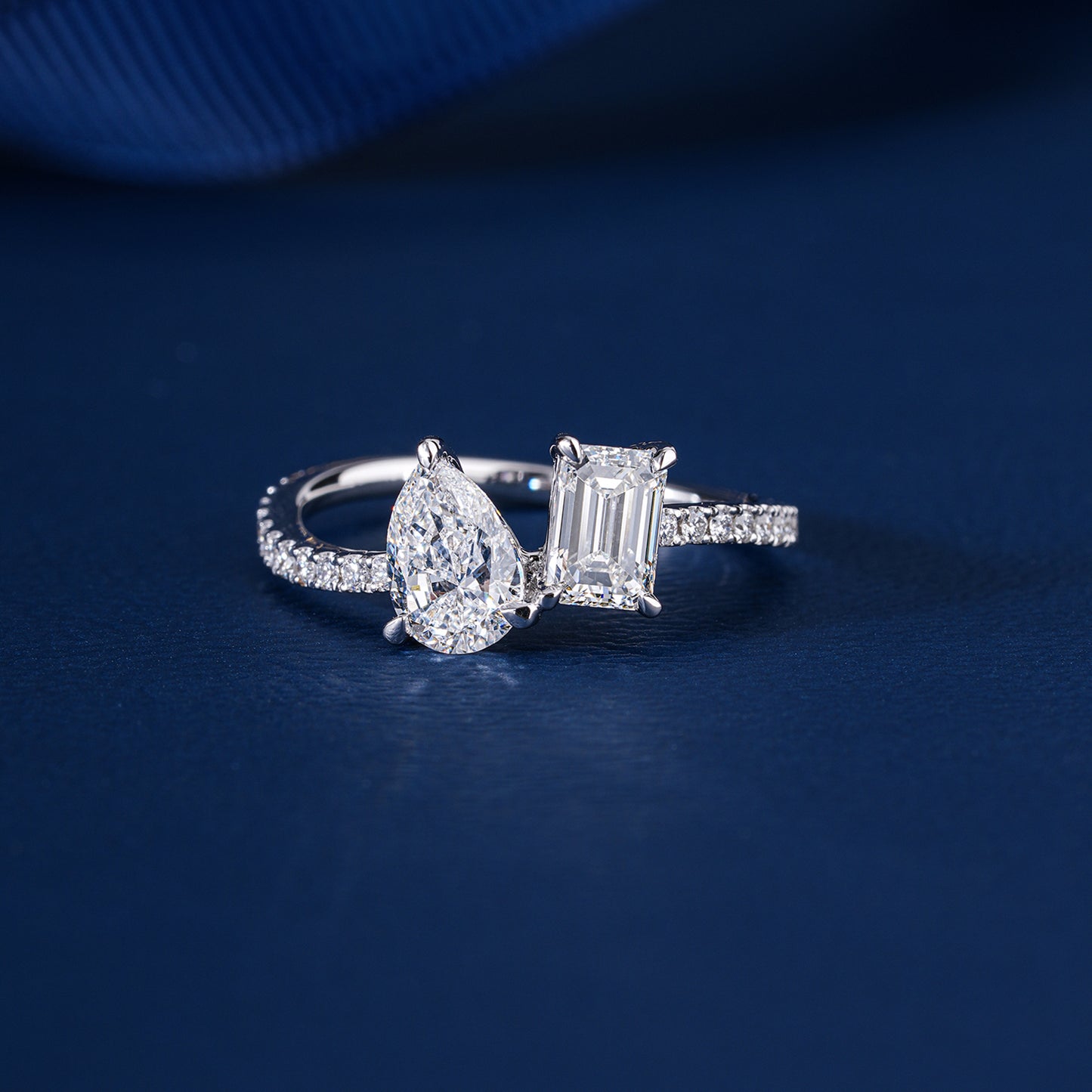 1.50 CT Toi et Moi Lab Grown Diamond Ring I Emerald Cut and Pear Engagement Ring