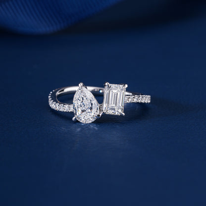1.50 CT Toi et Moi Lab Grown Diamond Ring I Emerald Cut and Pear Engagement Ring