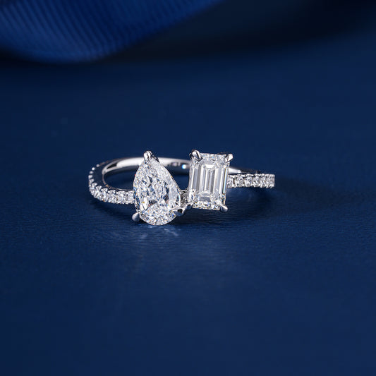 1.50 CT Toi et Moi Lab Grown Diamond Ring I Emerald Cut and Pear Engagement Ring