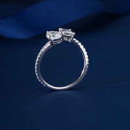 1.50 CT Toi et Moi Lab Grown Diamond Ring I Emerald Cut and Pear Engagement Ring