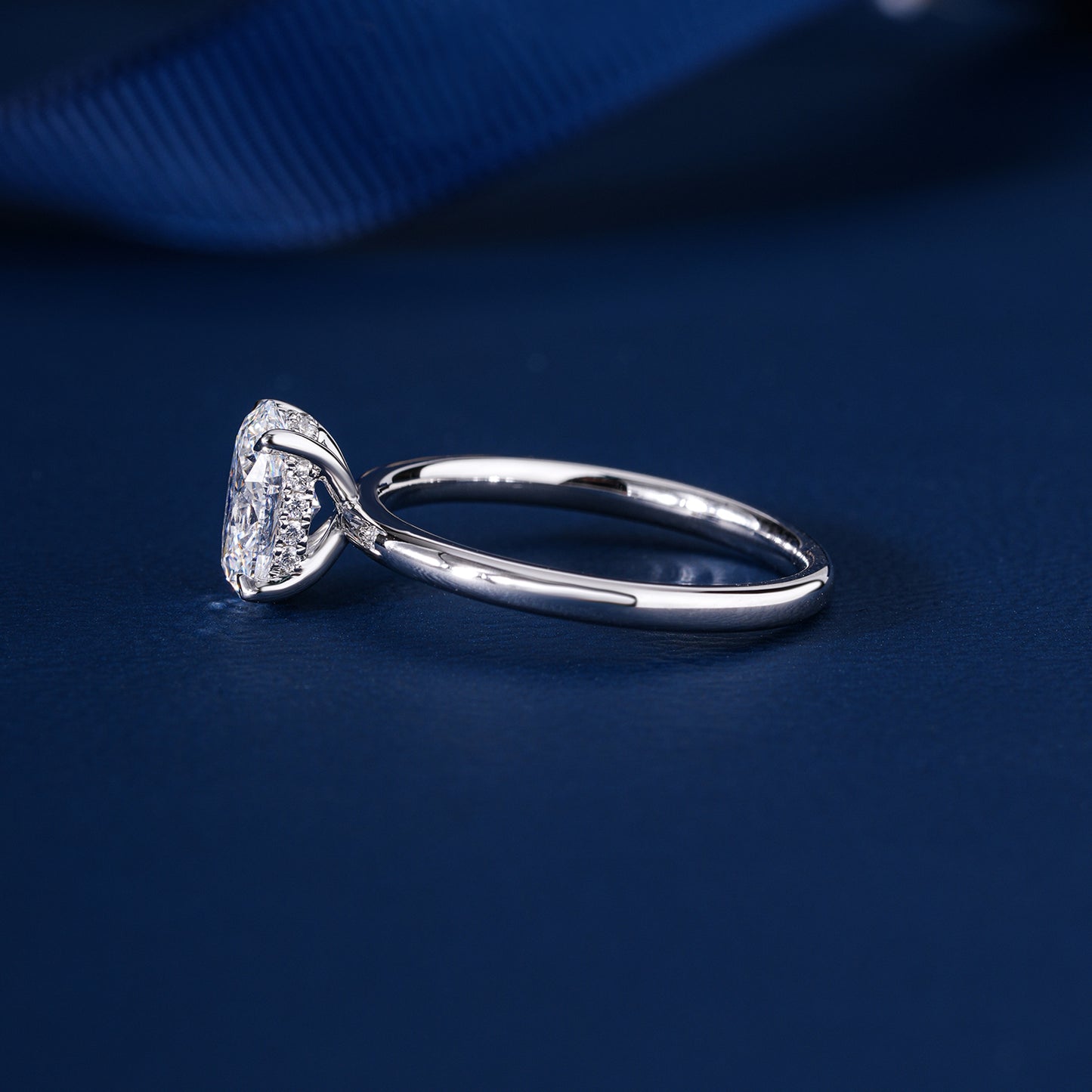 1.00 CT Oval Shaped diamond Hidden Halo Engagement Ring