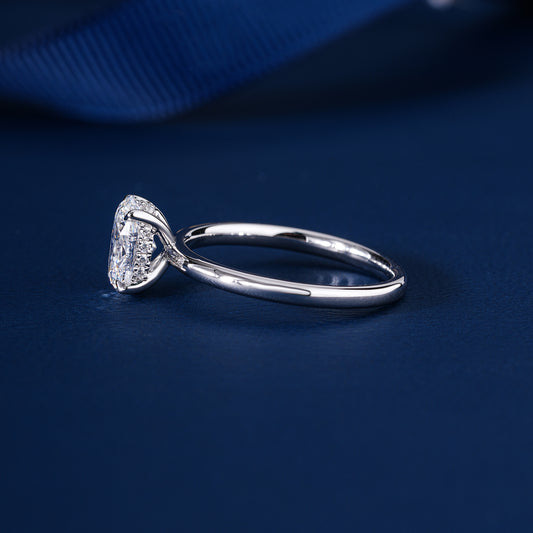 1.00 CT Oval Shaped diamond Hidden Halo Engagement Ring
