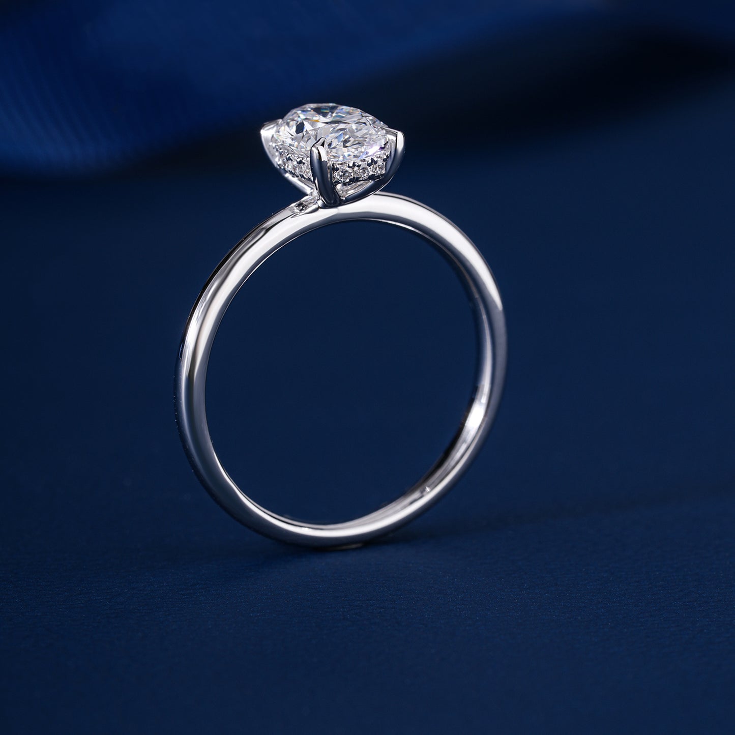1.00 CT Oval Shaped diamond Hidden Halo Engagement Ring