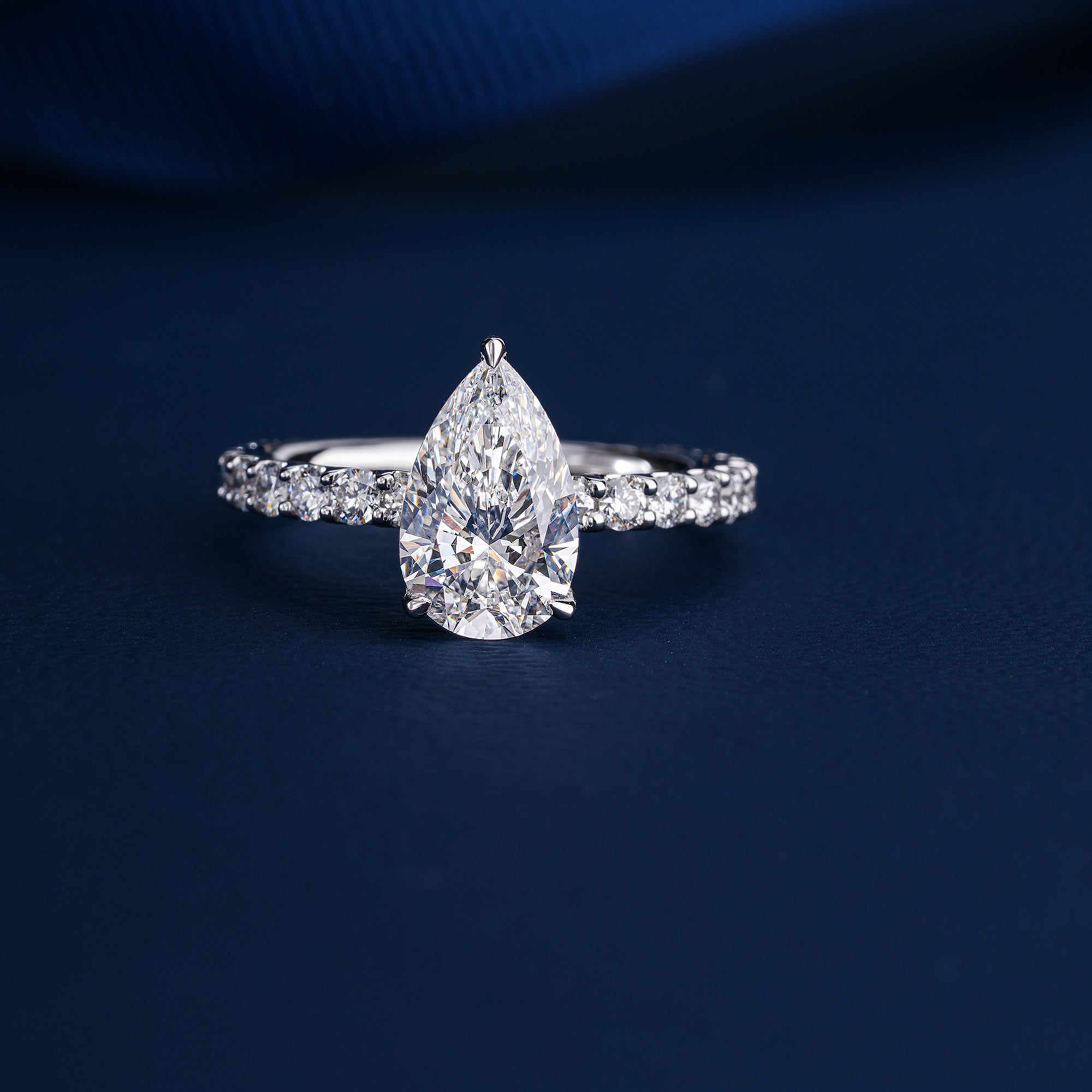 2.0 ct Pear Cut Lab Grown Diamond pave Engagement Ring