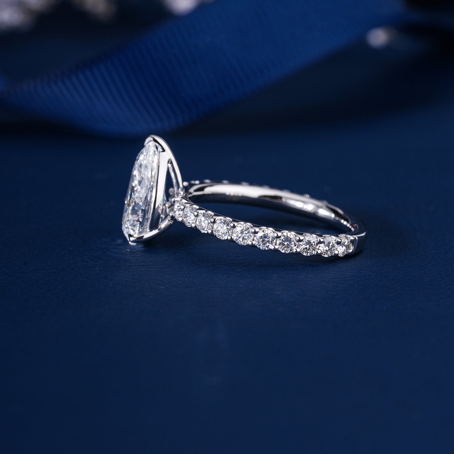 2.00 ct Pear Cut Lab Grown Diamond pave Engagement Ring