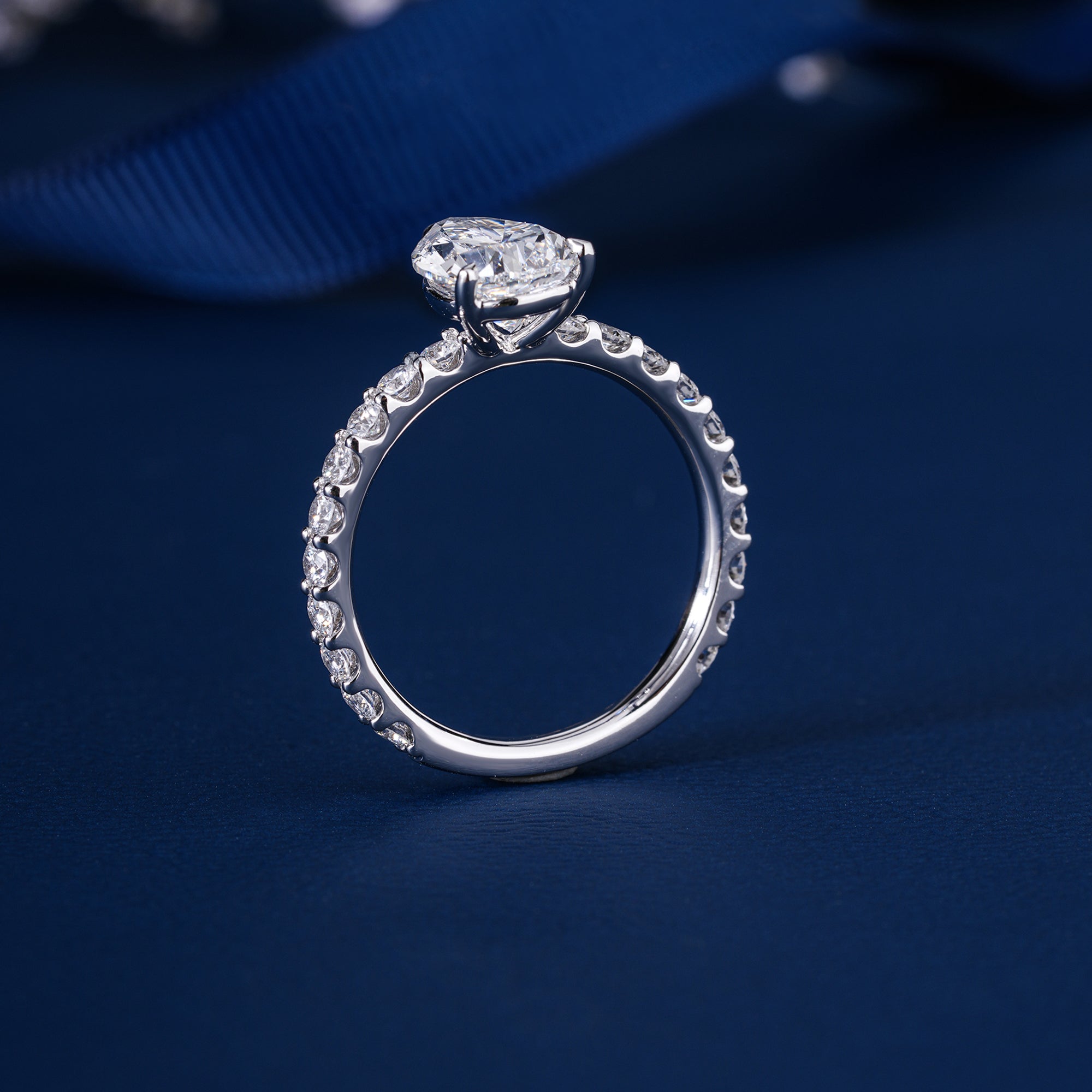 2.0 ct Pear Cut Lab Grown Diamond pave Engagement Ring