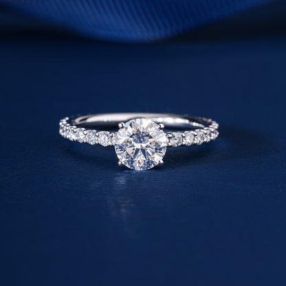 1.00 CT Round Diamond Engagement Ring Pave Band I Ring for Women