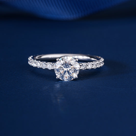 1.00 CT Round Diamond Engagement Ring Pave Band I Ring for Women