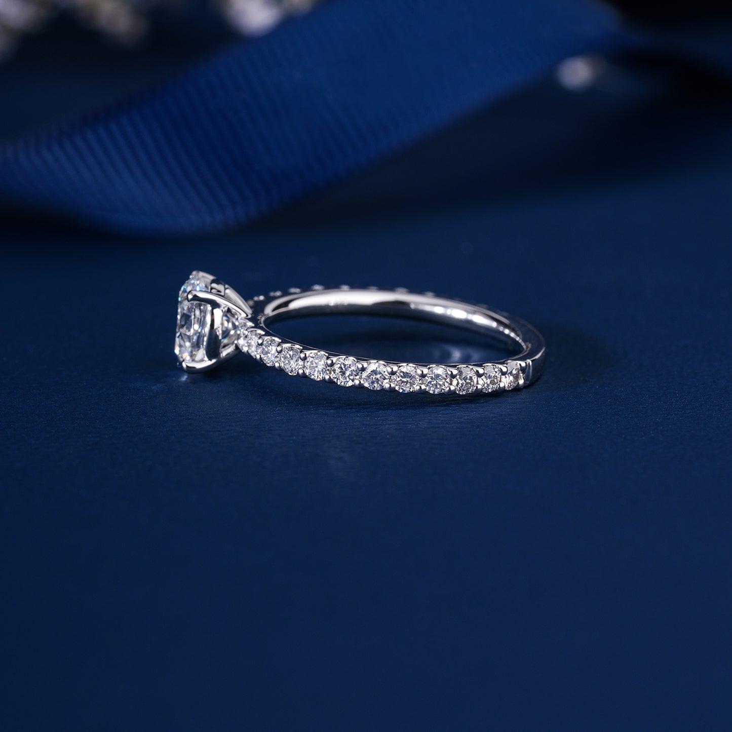 1.00 CT Round Diamond Engagement Ring Pave Band I Ring for Women