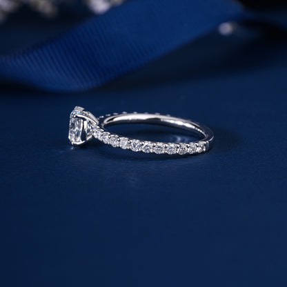 1.00 CT Round Diamond Engagement Ring Pave Band I Ring for Women