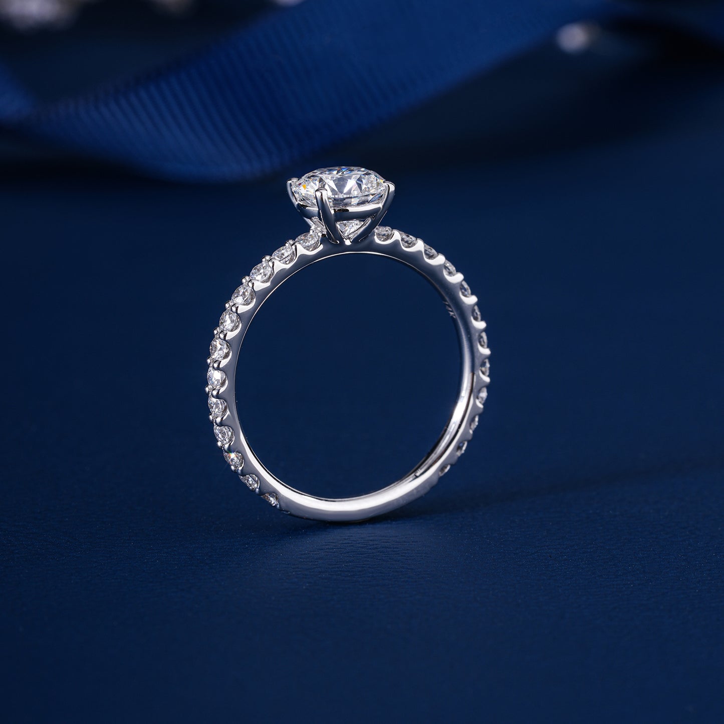 1.00 CT Round Diamond Engagement Ring Pave Band I Ring for Women