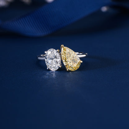 3.00 TCW Toi et Moi Ring , Oval and Pear Cut Engagement Ring ,Two Stone Bridal Ring
