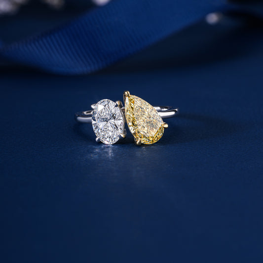 3.00 TCW Toi et Moi Ring , Oval and Pear Cut Engagement Ring ,Two Stone Bridal Ring