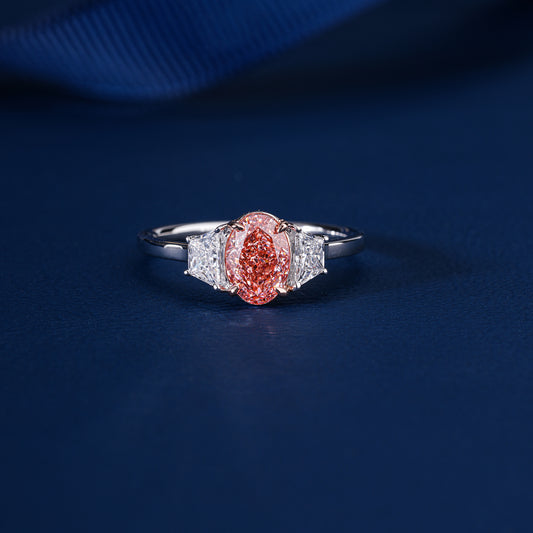 1.00 CT Pink Oval Cut Diamond Trapezoid Side Stones Engagement Ring