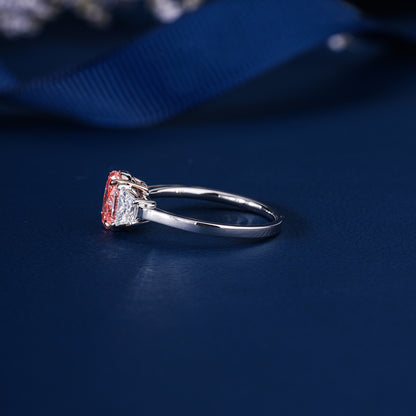 1.00 CT Pink Oval Cut Diamond Trapezoid Side Stones Engagement Ring