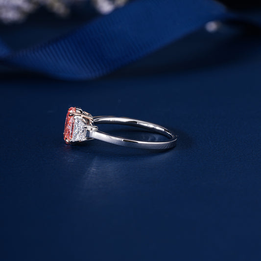 1.00 CT Pink Oval Cut Diamond Trapezoid Side Stones Engagement Ring