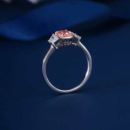 1.00 CT Pink Oval Cut Diamond Trapezoid Side Stones Engagement Ring