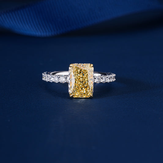 2.50 CT Yellow Radiant Cut Diamond  with Pave Engagement Ring